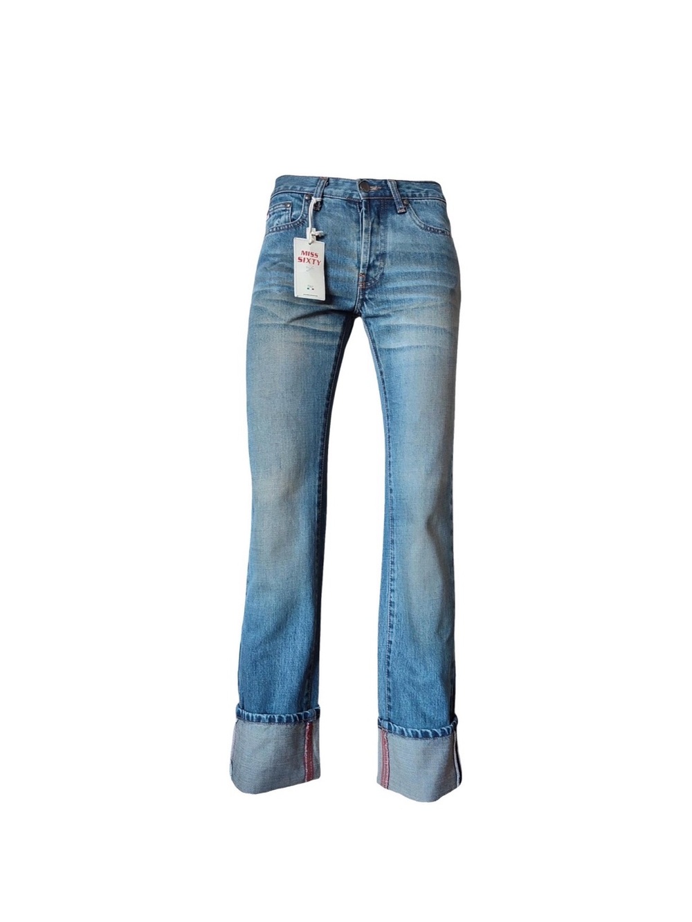 Vintage Miss Sixty Faded Light Blue Low Rise Jeans with Cuffed Hem